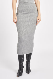 Ribbed Knit Midi Skirt - Charcoal