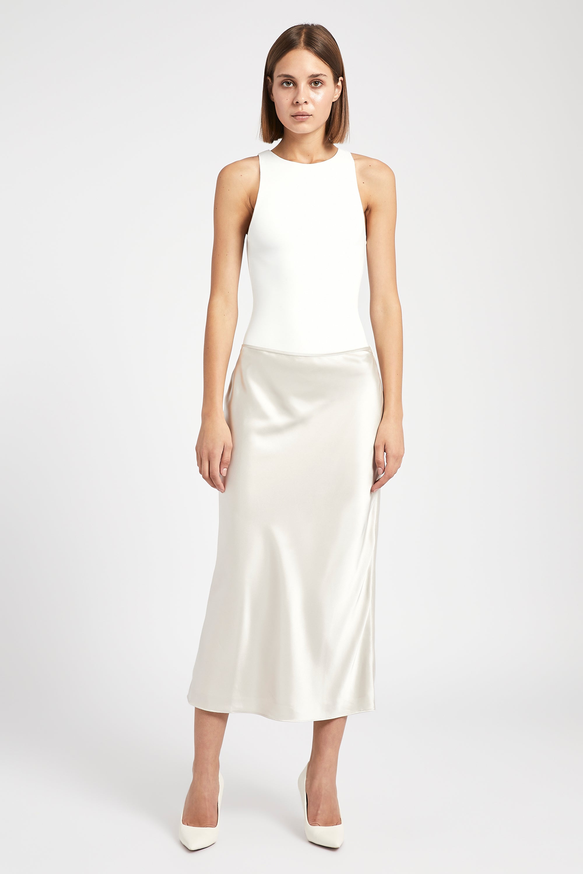 Satin Slip Midi Skirt - Champagne