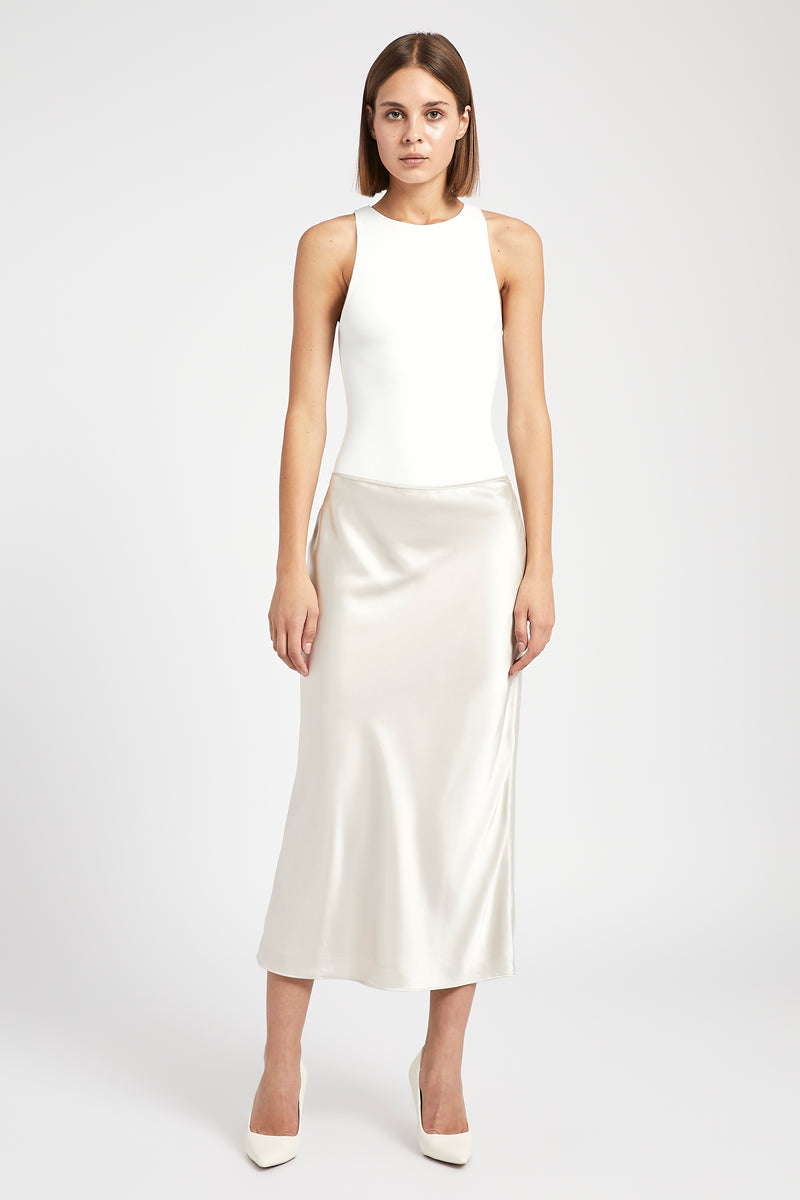 Satin Slip Midi Skirt - Champagne