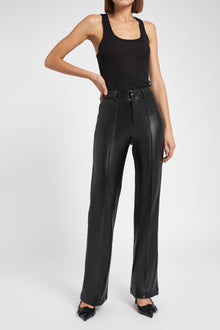 Leather Wide Leg Trousers - Black