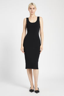 Scoop Neck Knit Midi Dress - Black