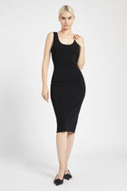 Scoop Neck Knit Midi Dress - Black