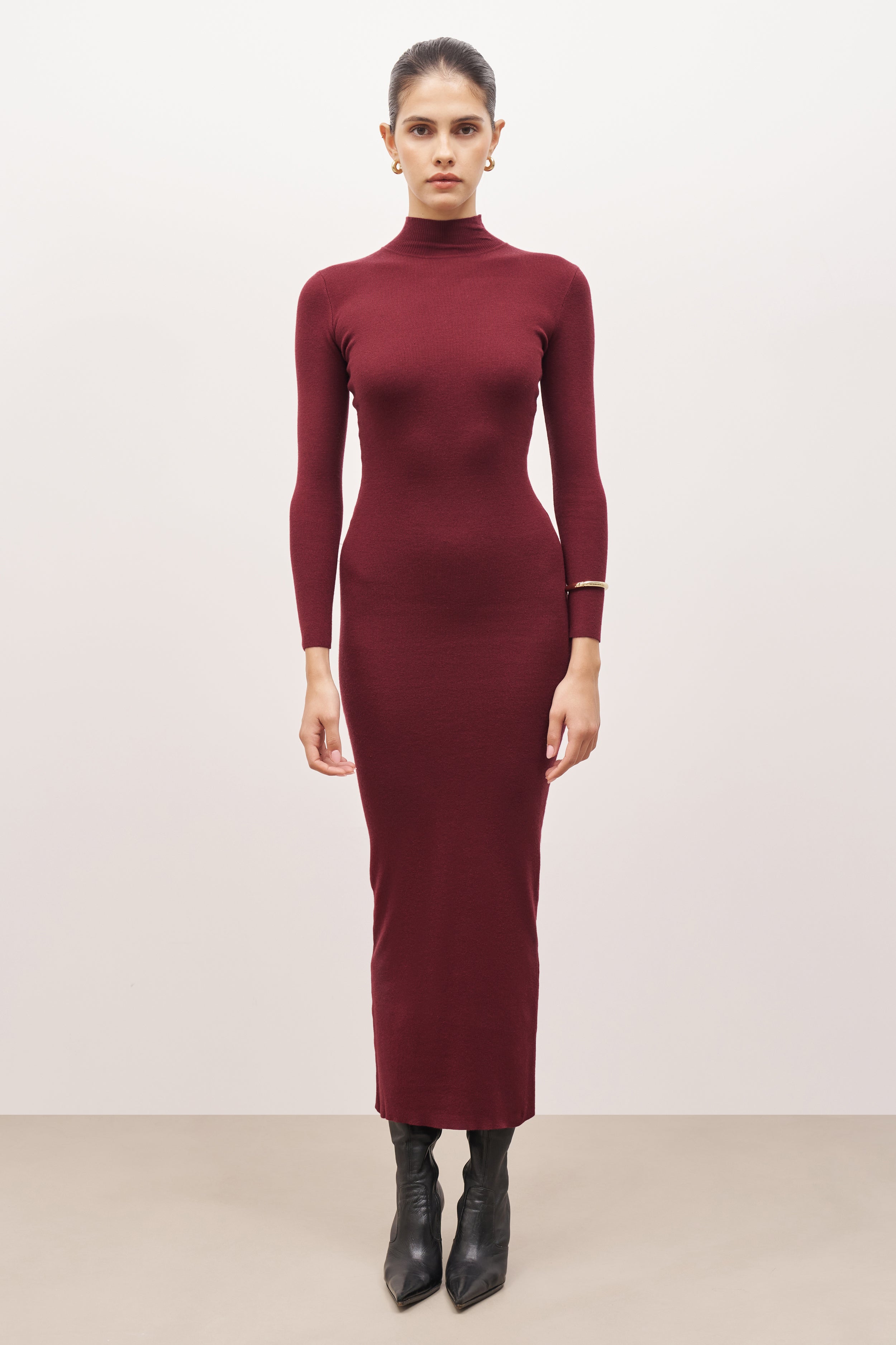 Fine Knit Maxi Dress - Burgundy