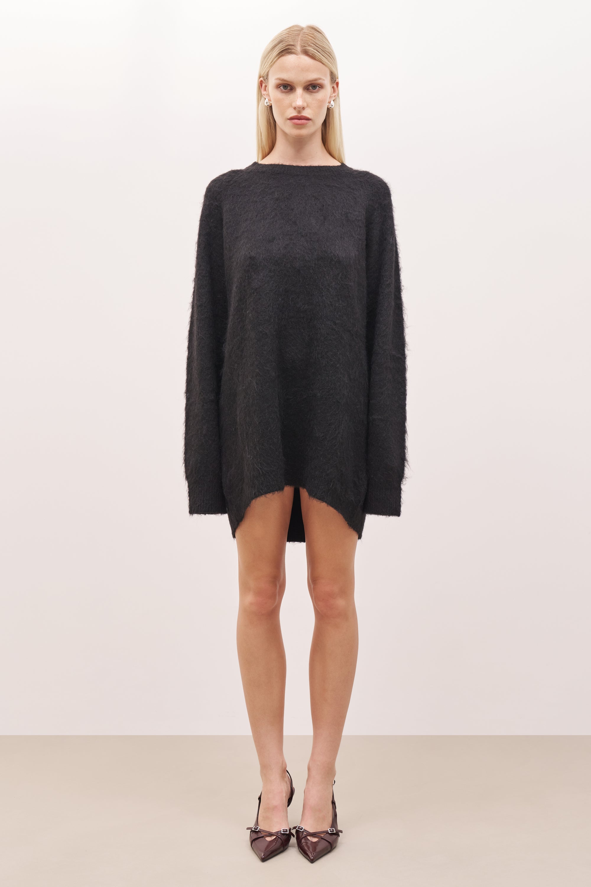 Soft Brushed Crew Neck Jumper Dress - Black