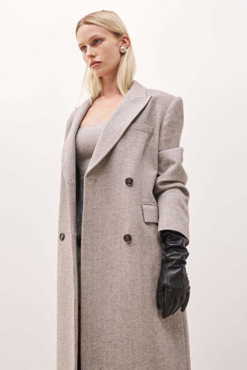 Herringbone Oversized Double Breasted Coat - Herringbone