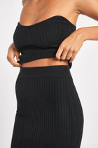 Ribbed Knit Midi Skirt - Black