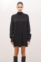 Soft Brushed High Neck Jumper Dress - Black