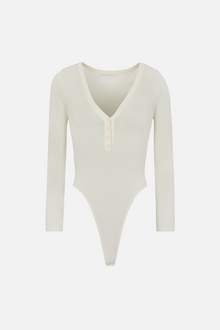 Fine Knit Henley Bodysuit - Cream