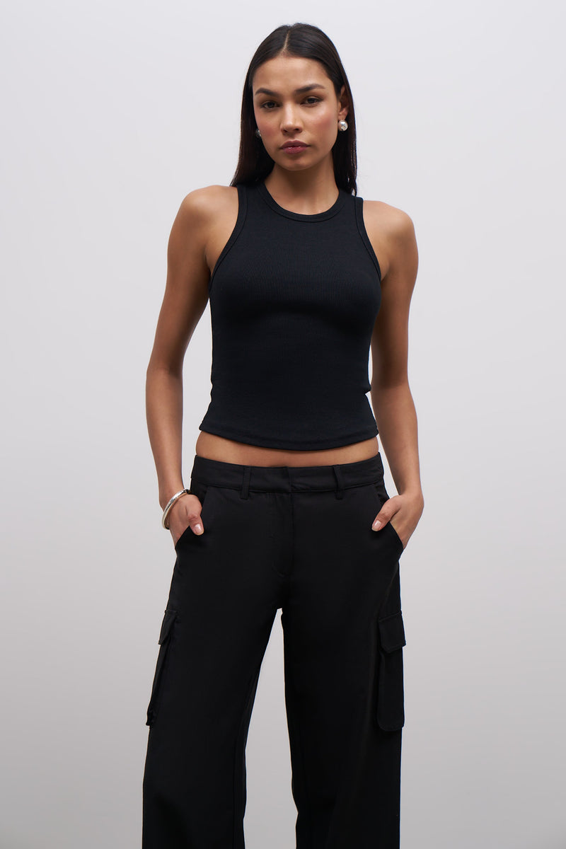 Heavy Ribbed Racer Top - Black