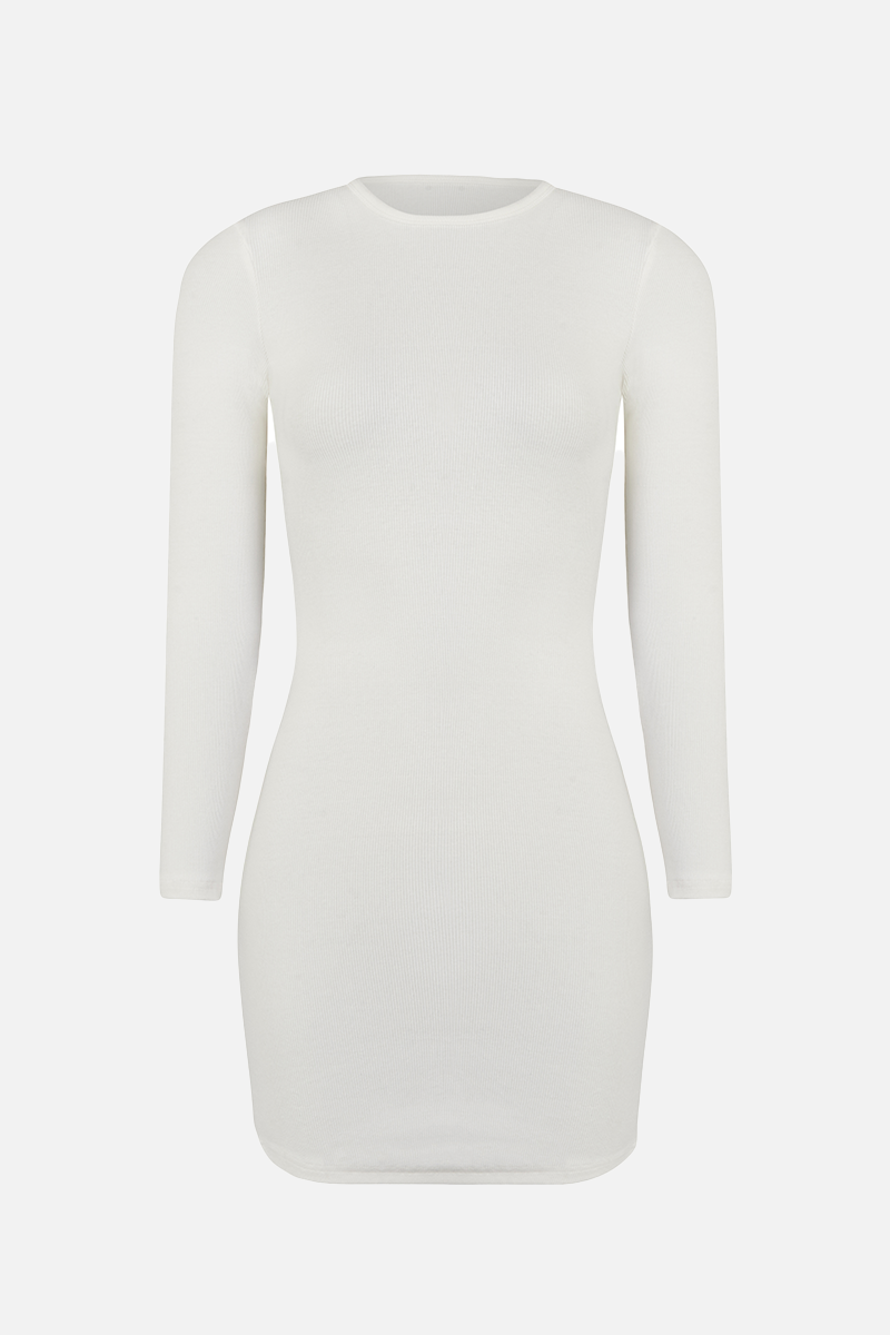 Heavy Ribbed Longsleeve Mini Dress - Ivory