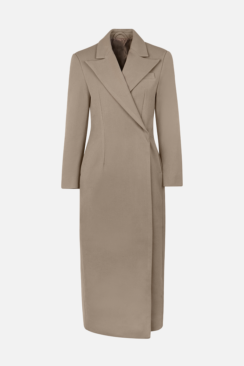 Asymmetric Tailored Longline Coat - Stone