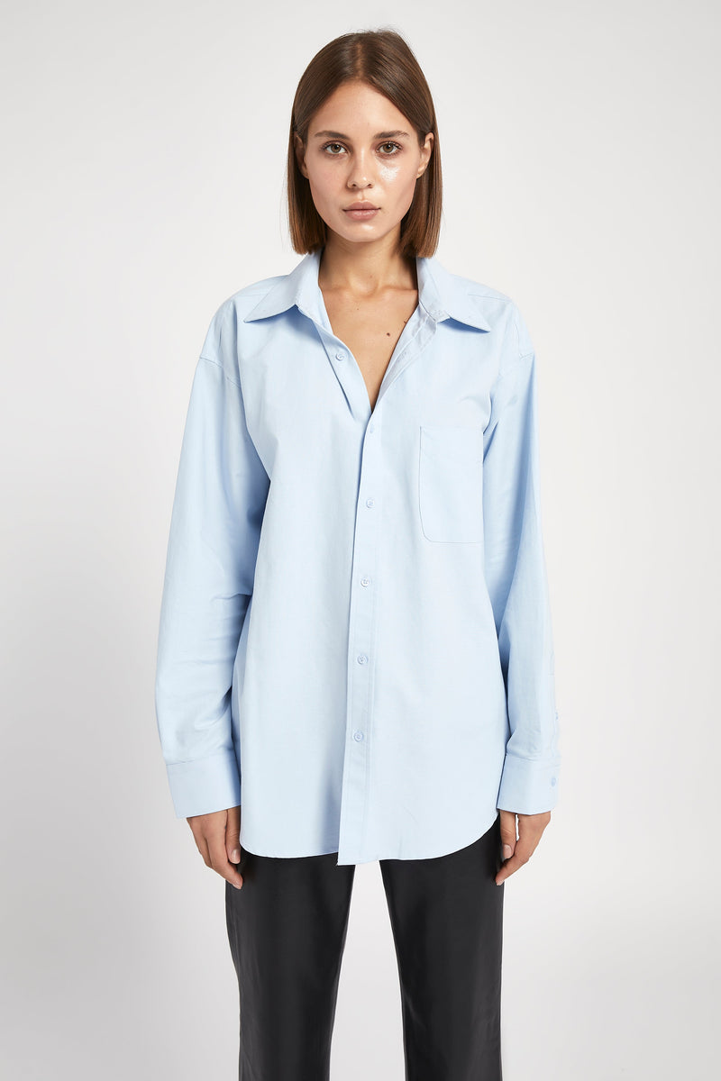 Masculine Oversized Cotton Shirt - Light Blue