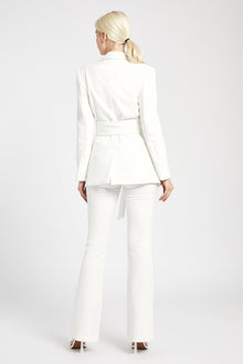 Classic Blazer With Belt - White