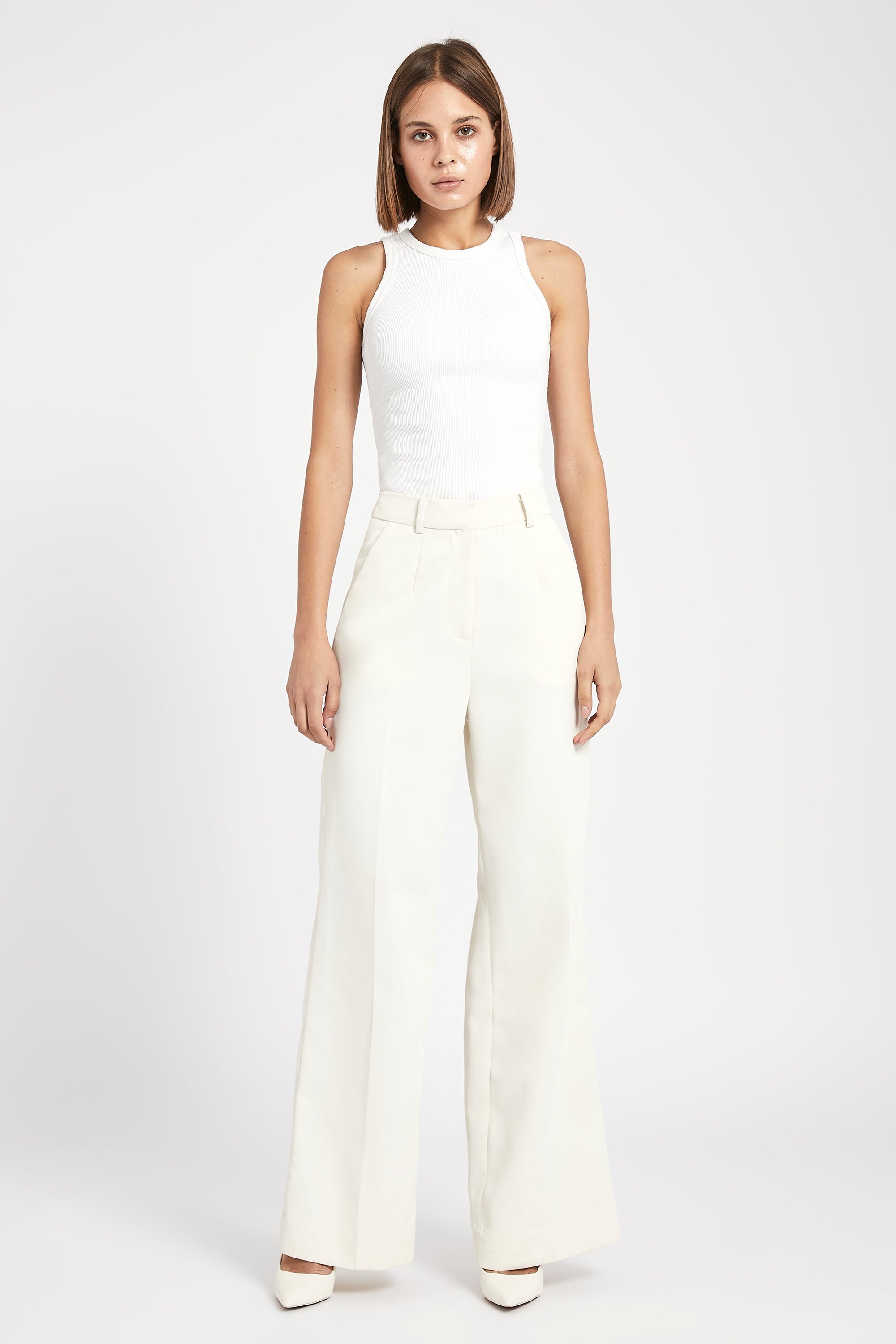 Relaxed Straight Leg Trousers - Cream