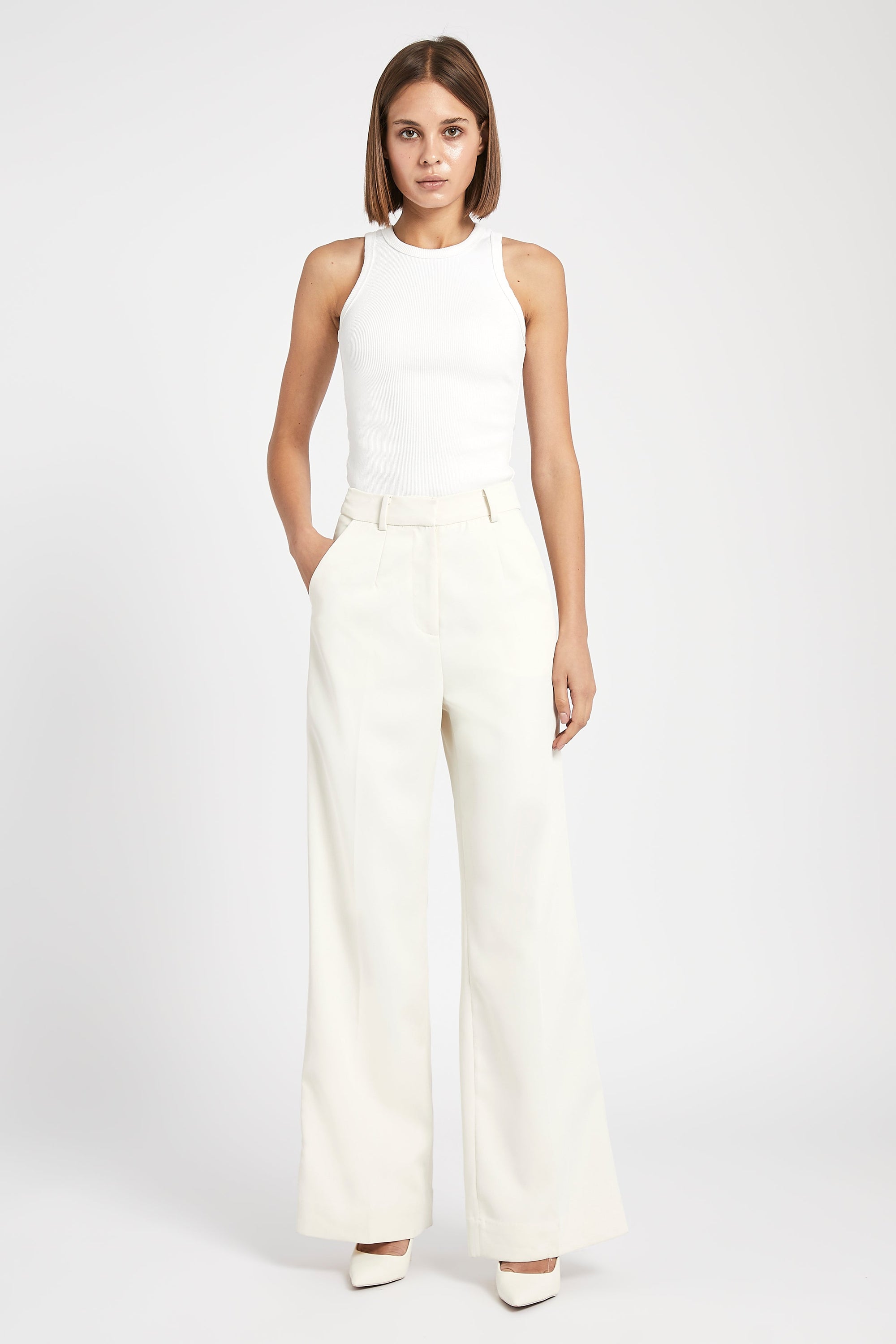 Relaxed Straight Leg Trousers - Cream