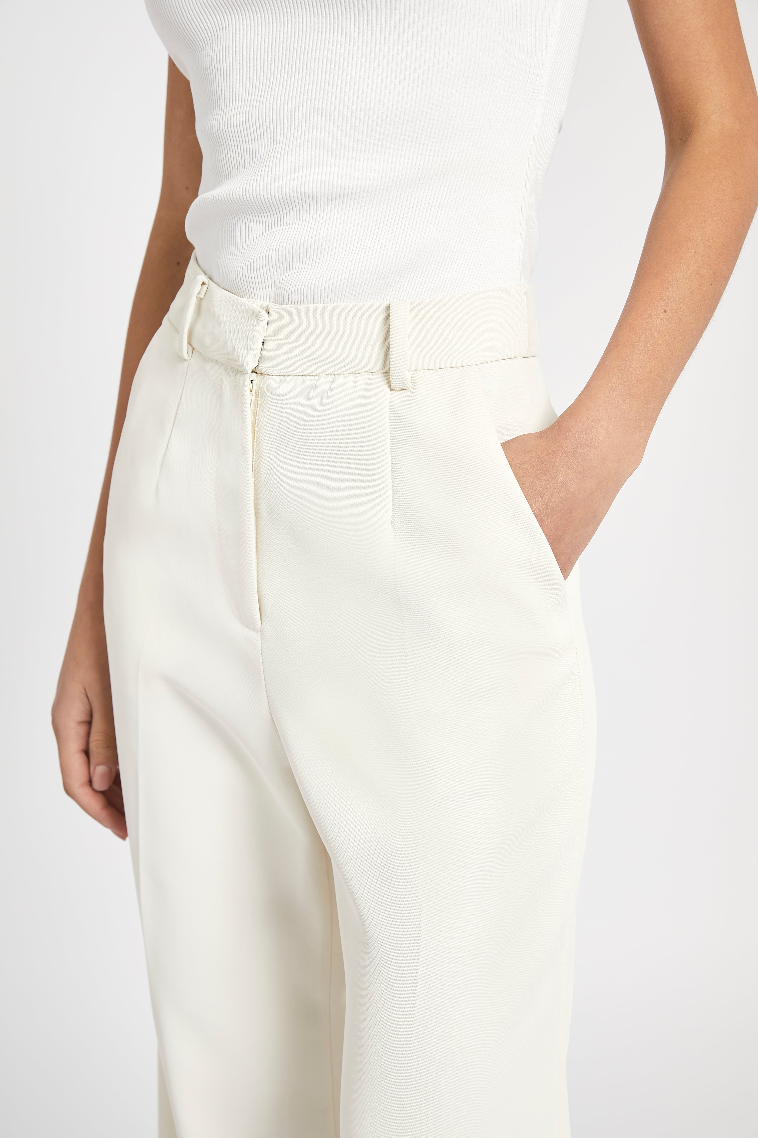 Relaxed Straight Leg Trousers - Cream