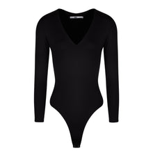 Longsleeve V Neck Bodysuit - Black