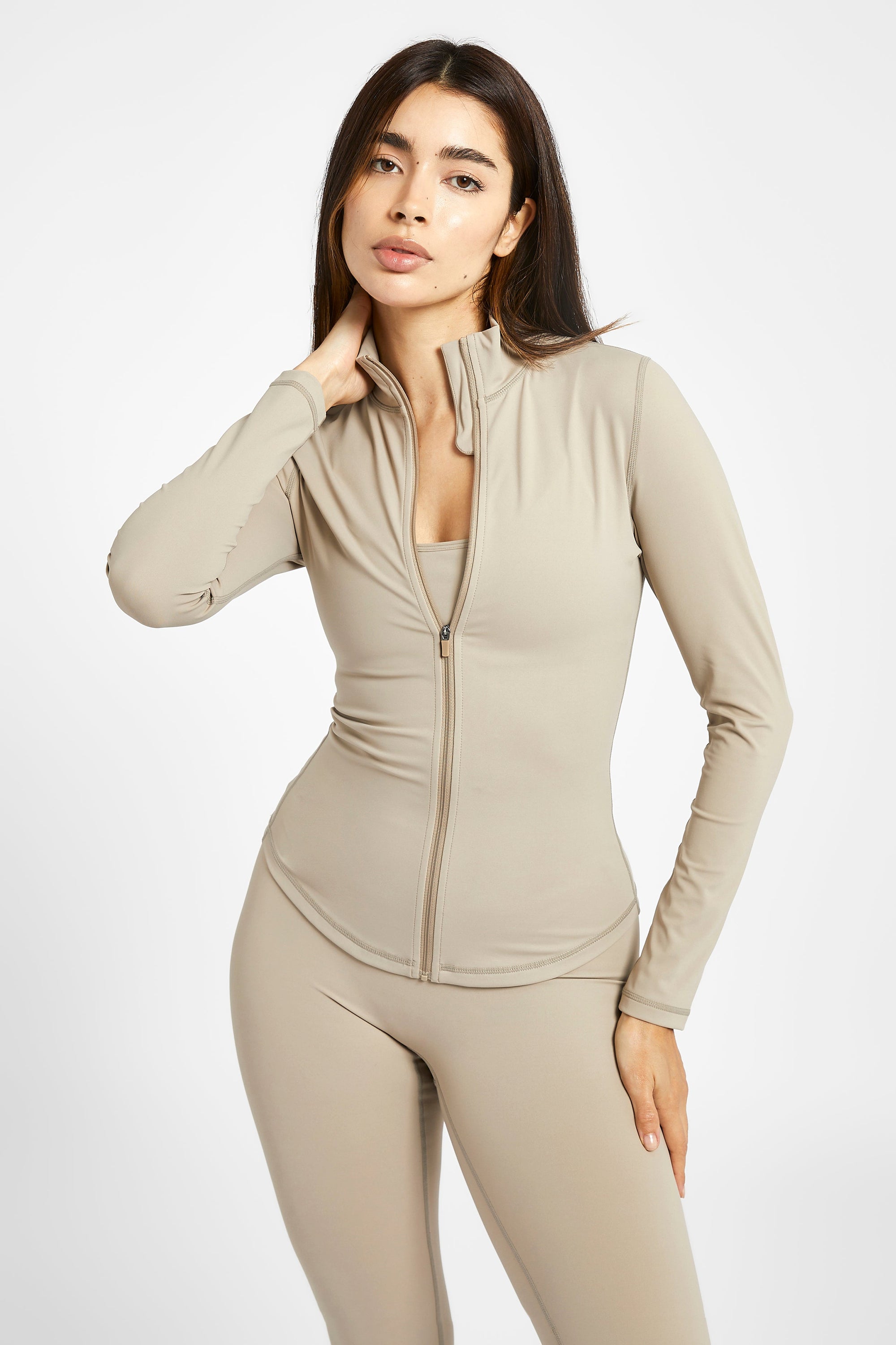 Base Sculpting Zip Up Jacket - Taupe