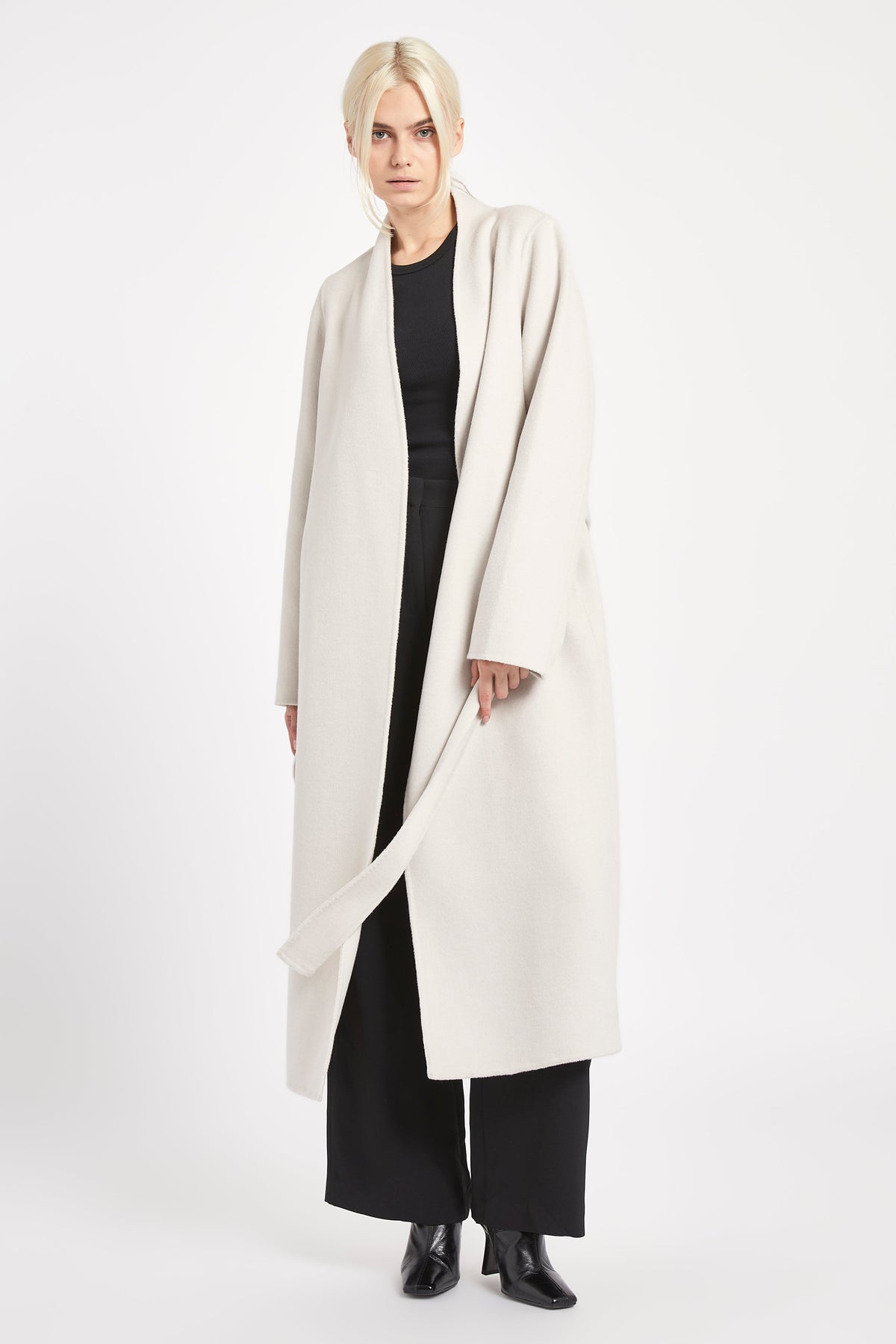 Double Faced Wool Cocoon Coat - Ecru