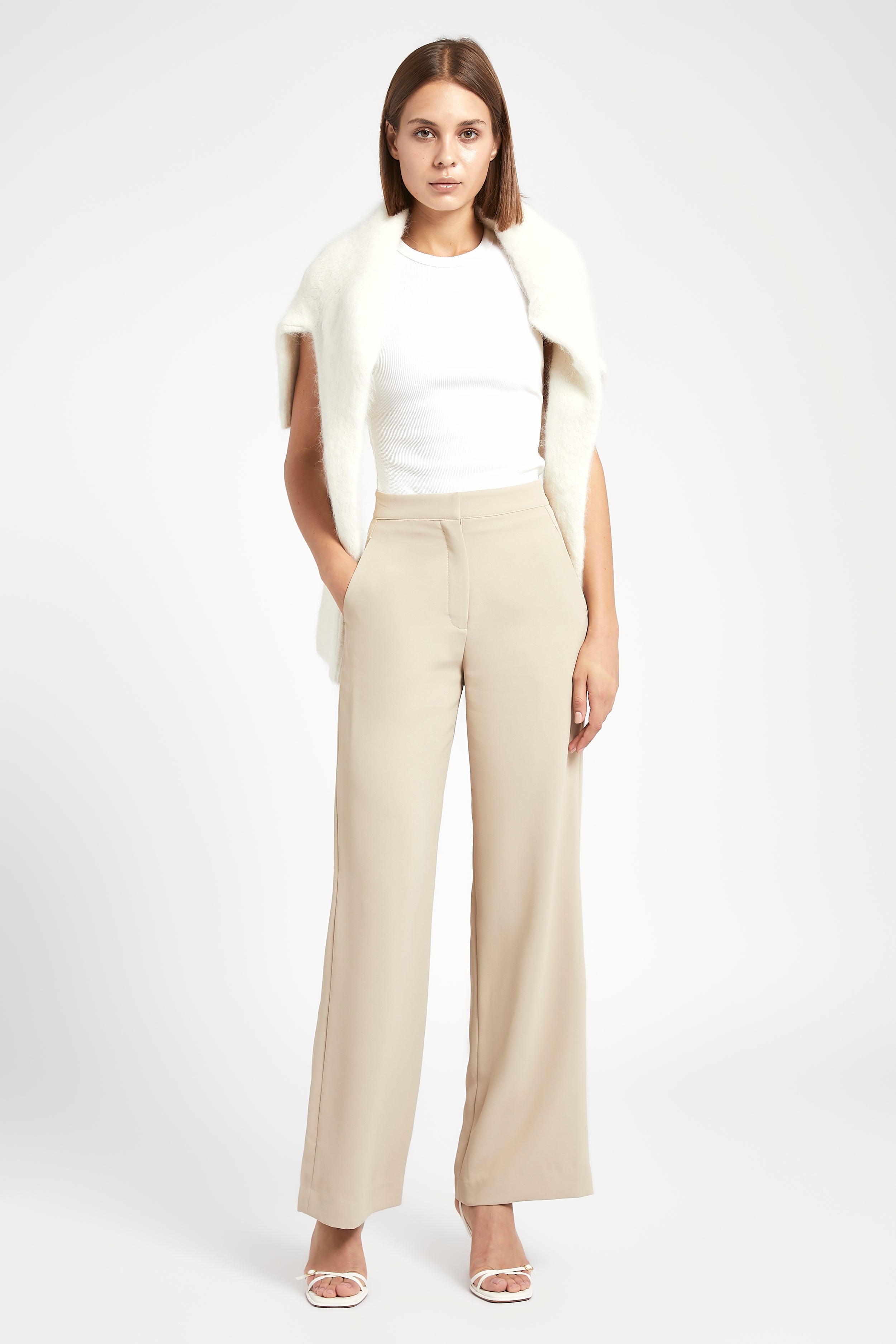 Effortless Wide Leg Trousers - Fawn