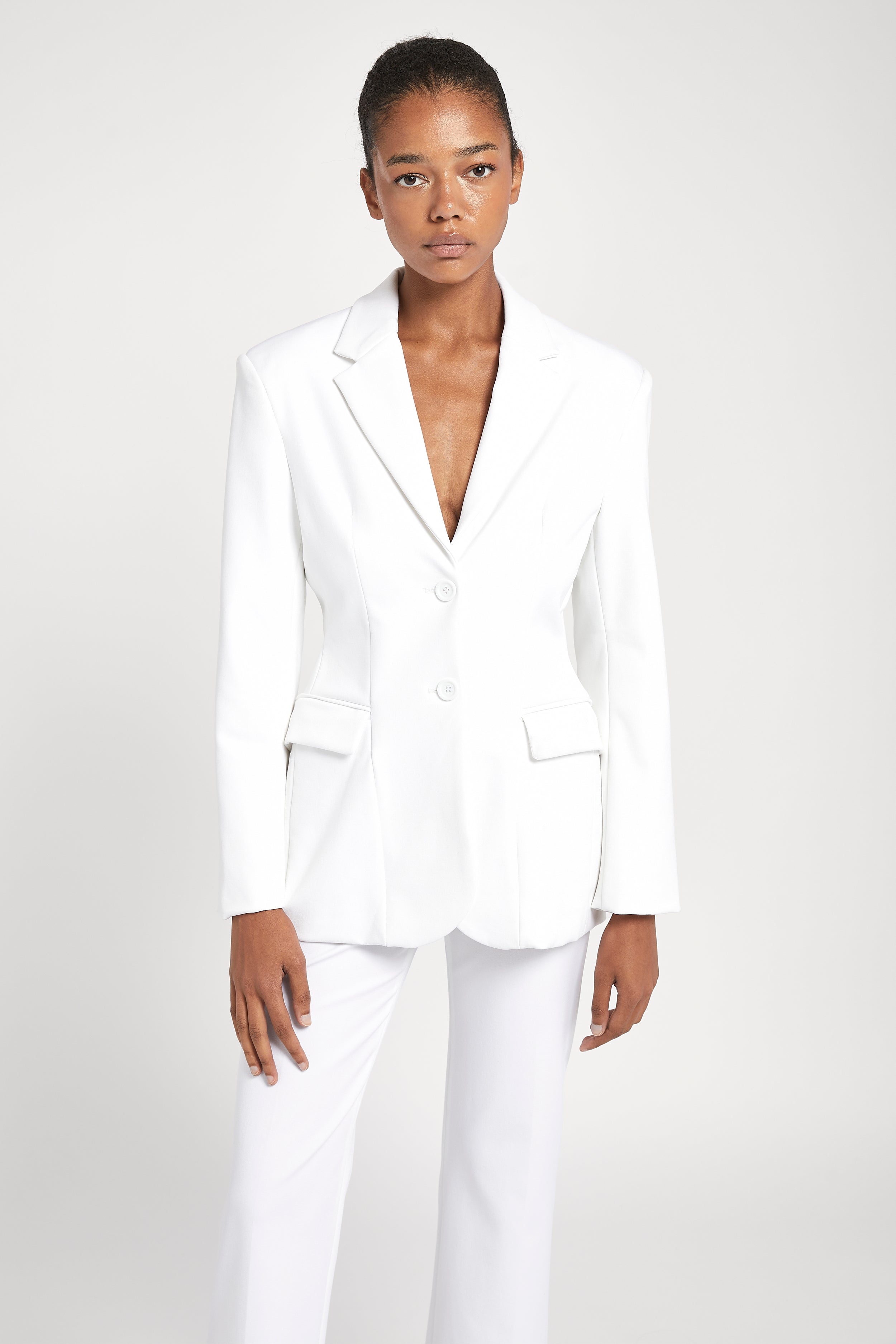 Hourglass Single Breasted Blazer - White