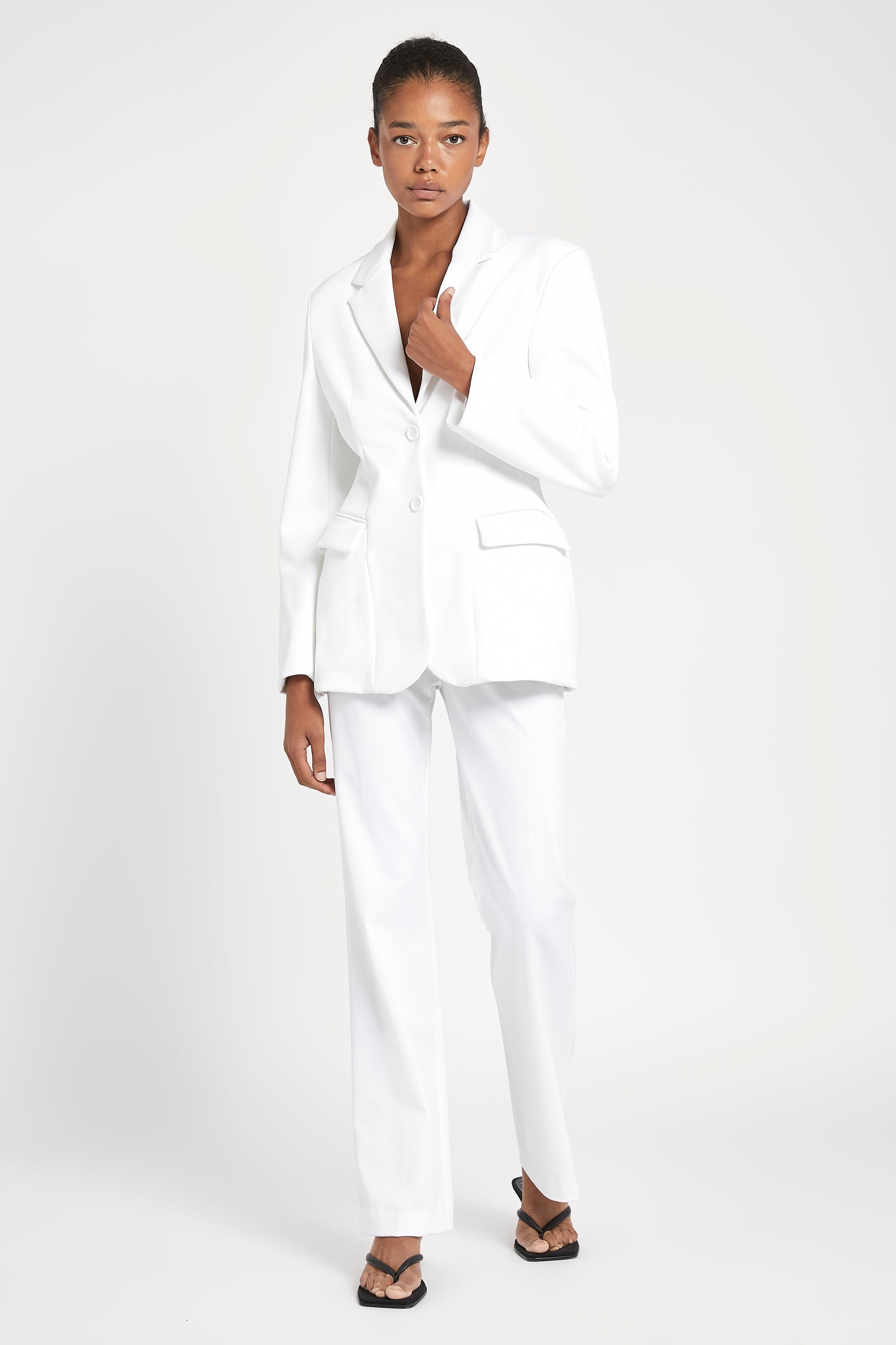 Hourglass Single Breasted Blazer - White