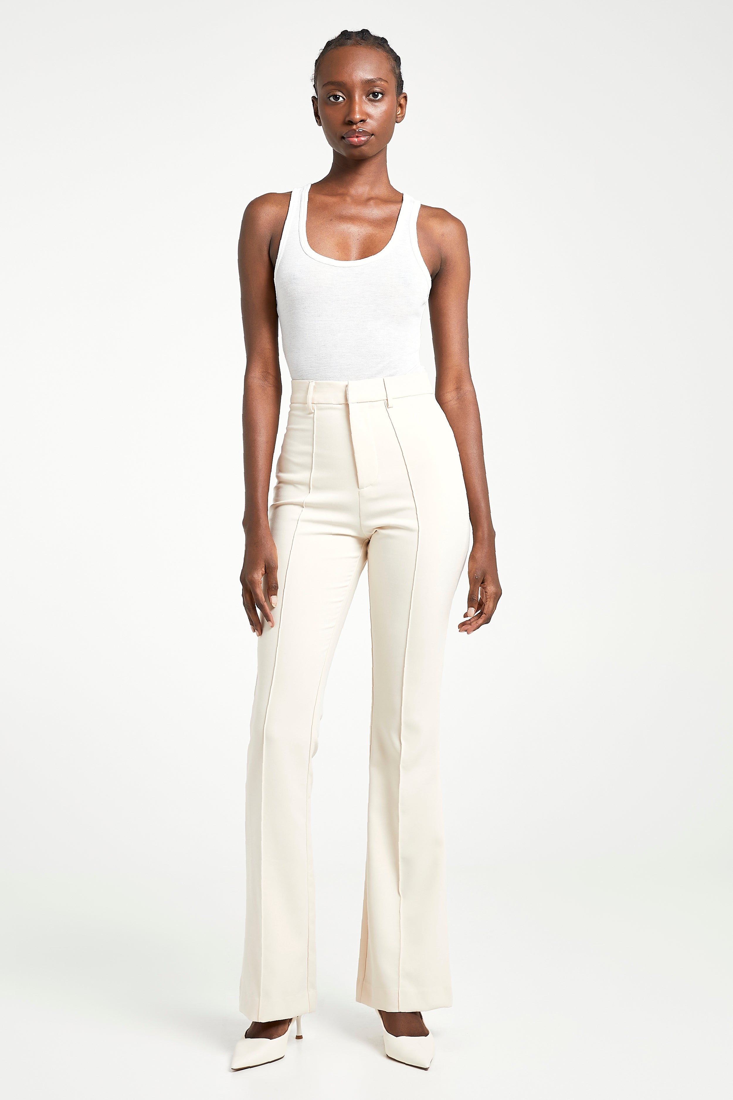 Wide Leg Suit Trousers - Cream