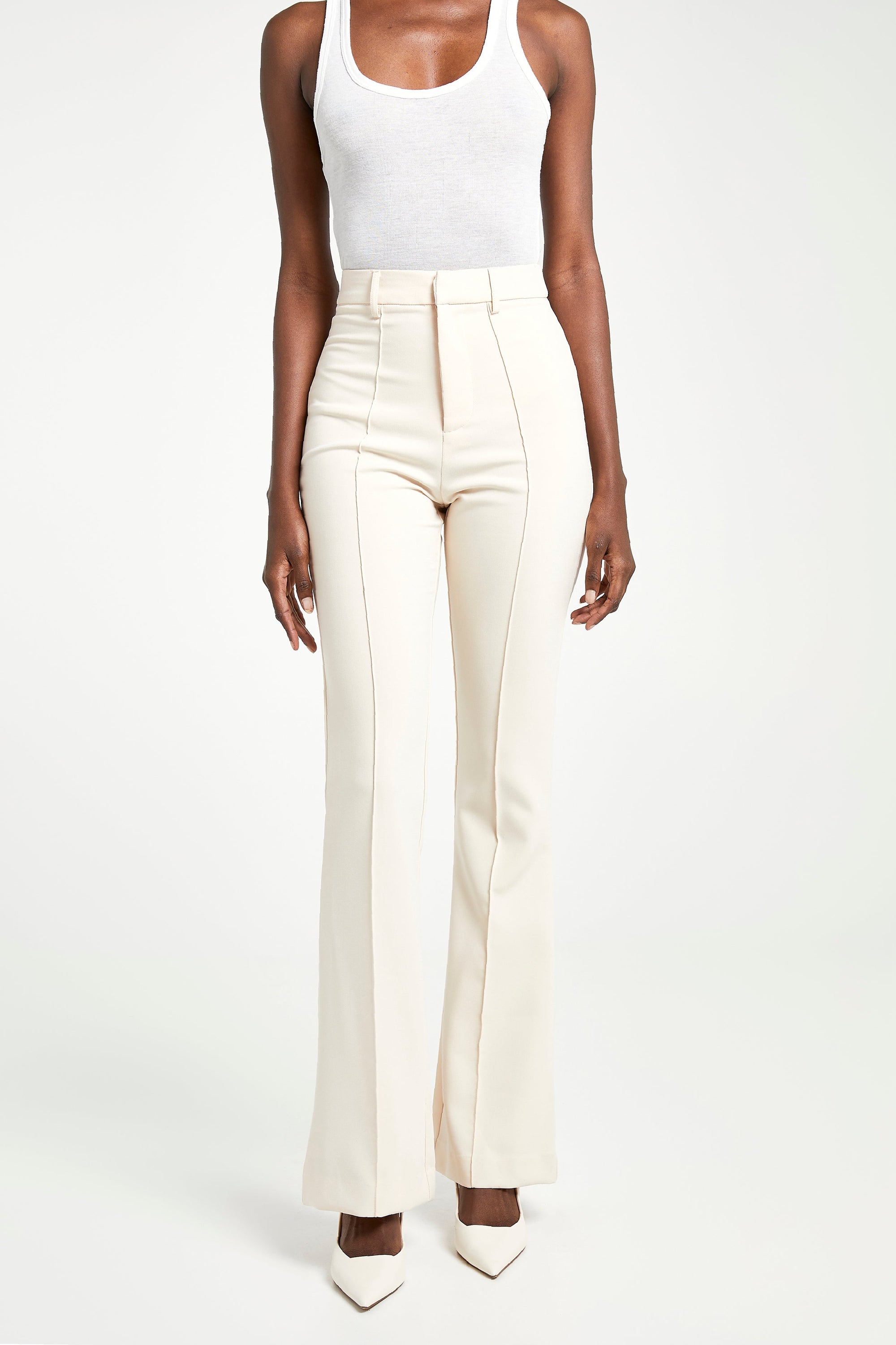 Wide Leg Suit Trousers - Cream