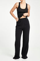 Cotton Crinkle Wide Leg Trousers - Black