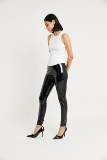 High Waisted Vinyl Leggings - Black