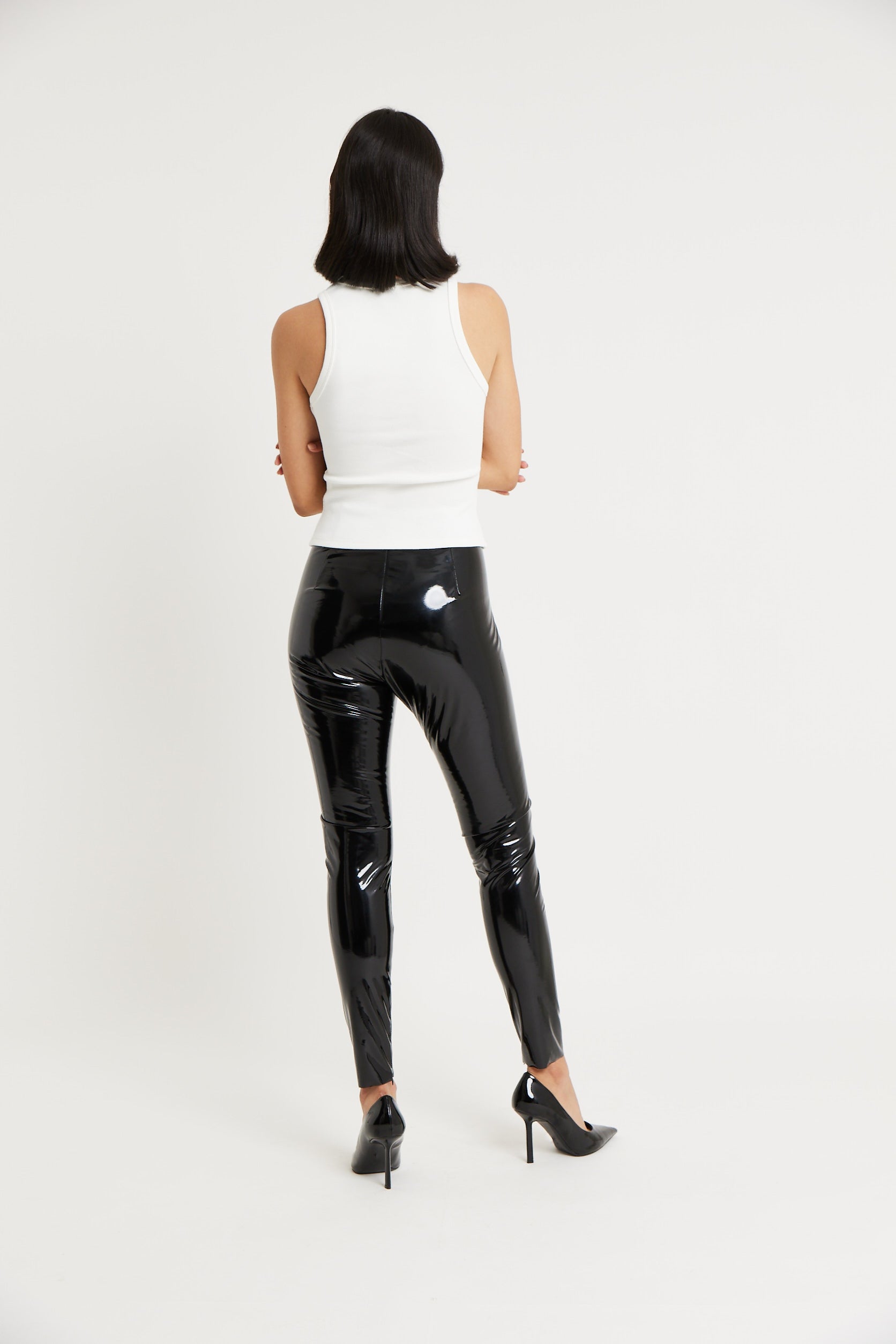 High Waisted Vinyl Leggings - Black