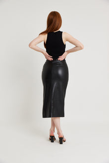 Ruched Leather Midi Skirt - Black