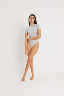 Cotton T Shirt Bodysuit - Grey Marl