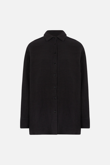 Cotton Crinkle Oversized Shirt - Black